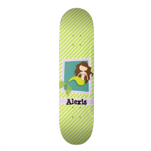 Meerjungfrau; Kalkgrün und Weiß Streifen Skateboard