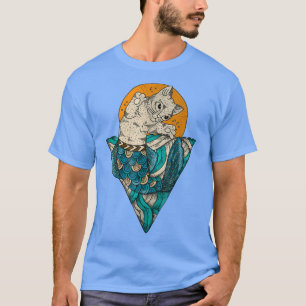 Meerjungfrau Katze Katzenkätzchen bunte Kunst Sitz T-Shirt
