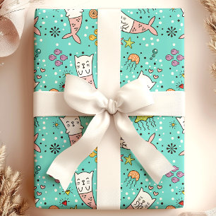 Meerjungfrau Katze  Maritimes Ozean Quallen Süßes  Geschenkpapier