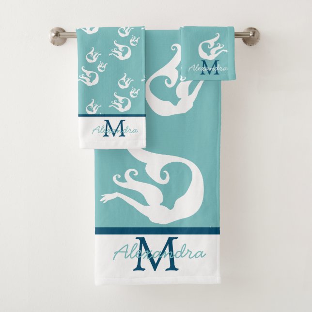 Meerjungfrau Küste Aquamarin Blue White Beach Bade Badhandtuch Set (Insitu)