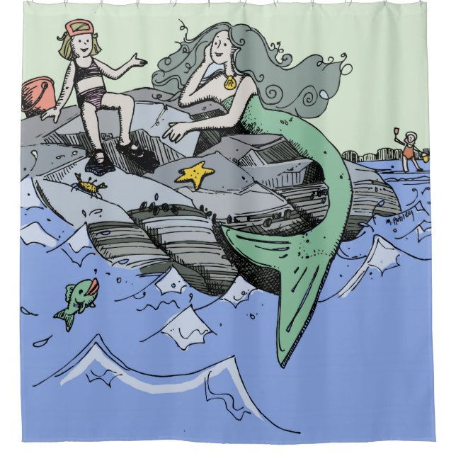 Meerjungfrau Küstenart niedlich Cartoon Beach Kind Duschvorhang (Vorderseite)