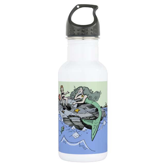 Meerjungfrau Küstenart niedlich Cartoon Beach Kind Edelstahlflasche (Vorderseite)