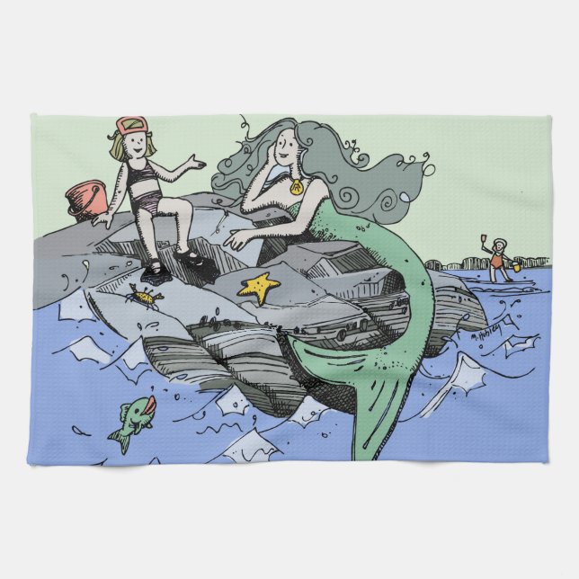 Meerjungfrau Küstenart niedlich Cartoon Beach Kind Handtuch (Horizontal)
