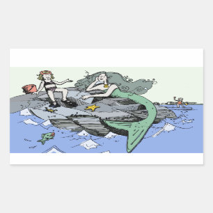 Meerjungfrau Küstenart niedlich Cartoon Beach Kind Rechteckiger Aufkleber