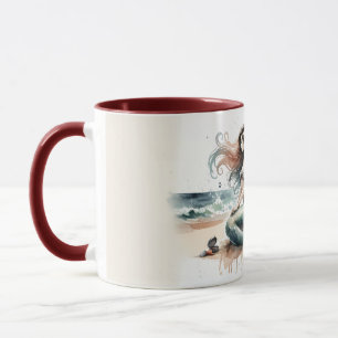 Meerjungfrau-Leuchtturm-Küsten-Wasserfarben-Szene Tasse