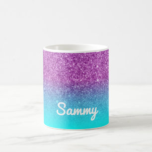 Meerjungfrau Lila und Aqua Faux Glitter Ombre Kaffeetasse