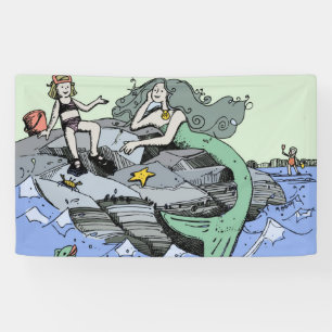 Meerjungfrau Mädchen Sommer Strand Freundschaft Wh Banner