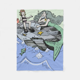 Meerjungfrau Mädchen Sommer Strand Freundschaft Wh Fleecedecke