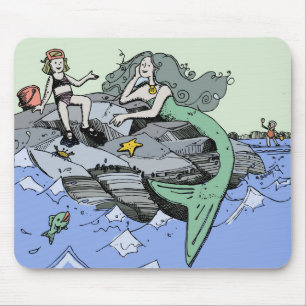 Meerjungfrau Mädchen Sommer Strand Freundschaft Wh Mousepad