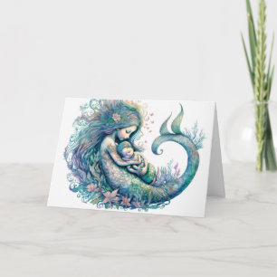 Meerjungfrau mit Baby Aquarell Neue Babyparty Karte