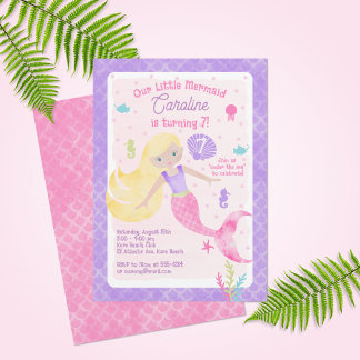 Meerjungfrau mit Blonde Hair Pink Lila Niedliche G Einladung