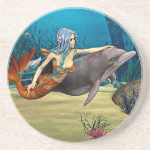 Meerjungfrau mit Delfin Getränkeuntersetzer