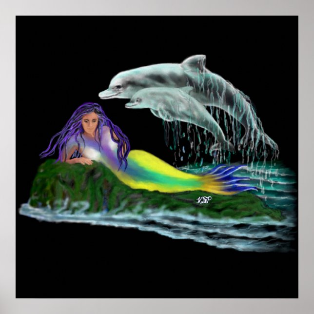 Meerjungfrau mit Delfinen Poster (Vorne)