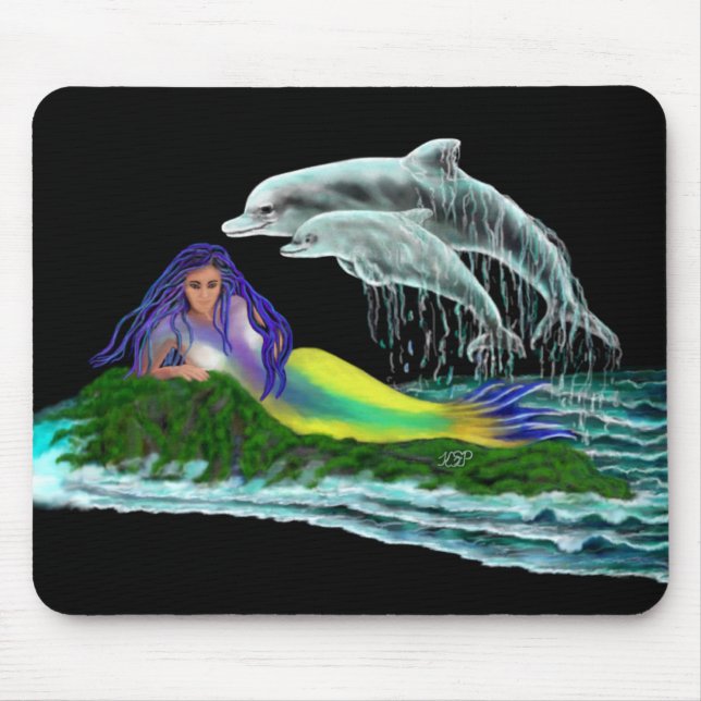 Meerjungfrau mit Delphinen Mousepad (Vorne)