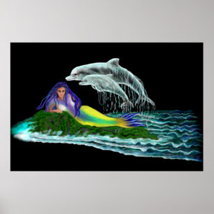 Meerjungfrau mit Delphinen Poster