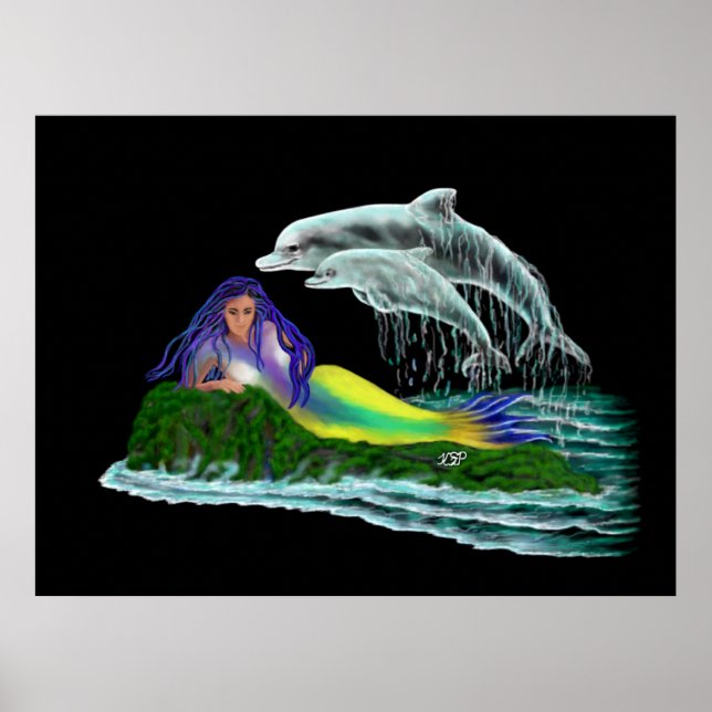 Meerjungfrau mit Delphinen Poster (Vorne)