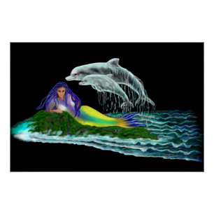 Meerjungfrau mit Delphinen Poster