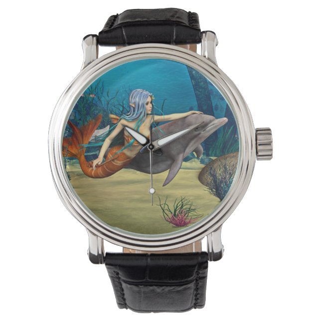 Meerjungfrau mit Dolphin Armbanduhr (Vorderseite)