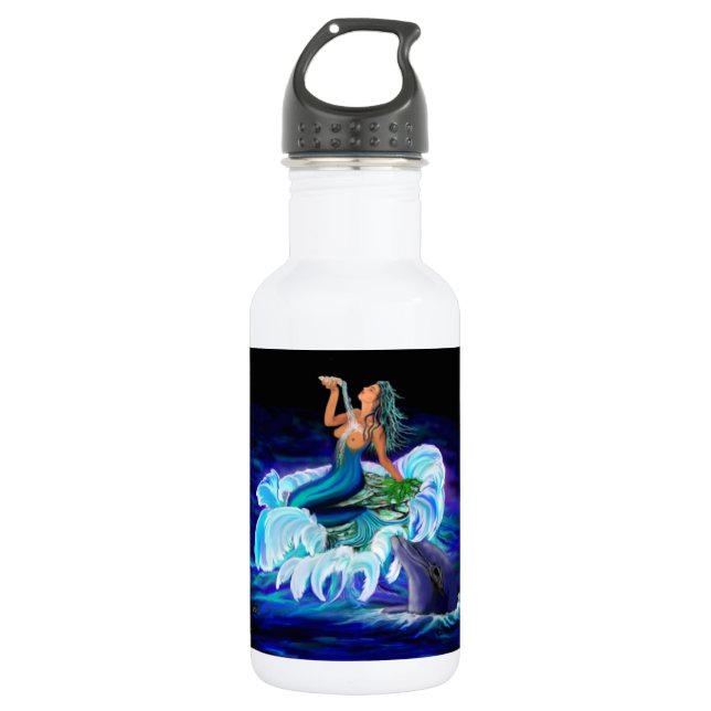 Meerjungfrau mit Dolphin Edelstahlflasche (Vorderseite)
