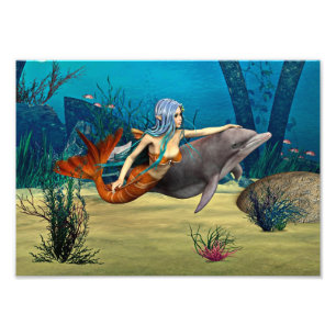 Meerjungfrau mit Dolphin Fotodruck