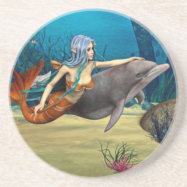 Meerjungfrau mit Dolphin Getränkeuntersetzer (Vorne)
