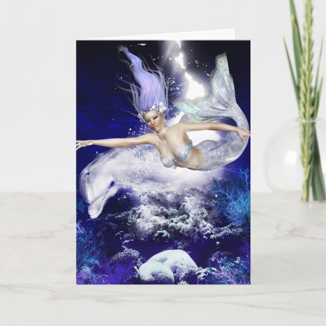 Meerjungfrau mit Dolphin Grußkarte Karte (Vorderseite)