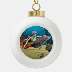 Meerjungfrau mit Dolphin Keramik Kugel-Ornament
