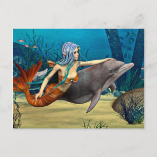 Meerjungfrau mit Dolphin Postkarte