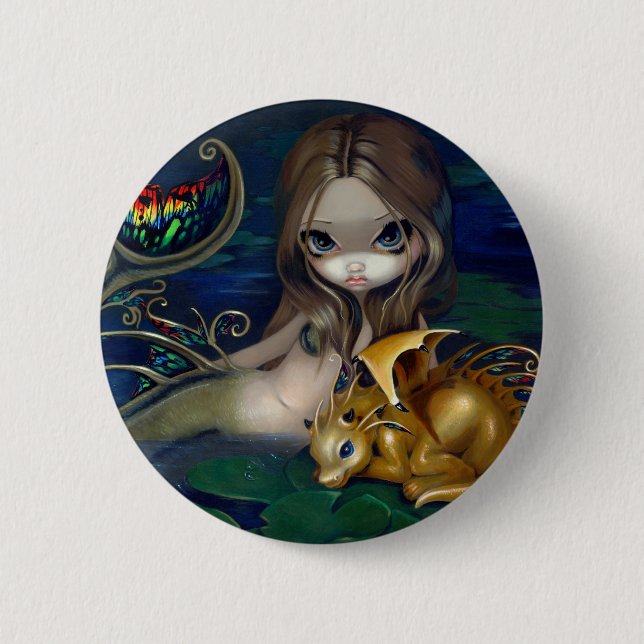 "Meerjungfrau mit ein goldener Drache-" Knopf Button (Vorderseite)