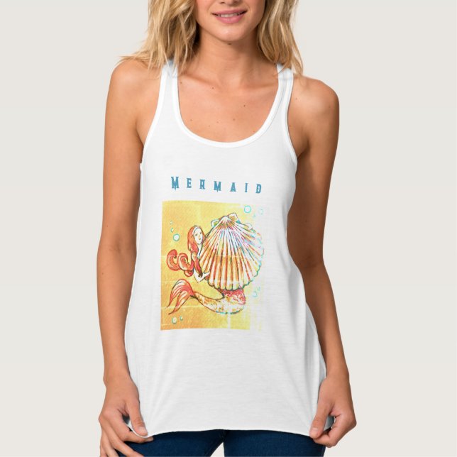 Meerjungfrau mit einer Zeichnend Muschel Tank Top (Vorderseite)