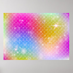 Meerjungfrau mit Kawaii Regenbogenwaage Poster