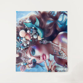 Meerjungfrau mit Meeresschätze Schmuck Wandteppich