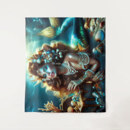 Meerjungfrau mit Meeresschätze Schmuck Wandteppich