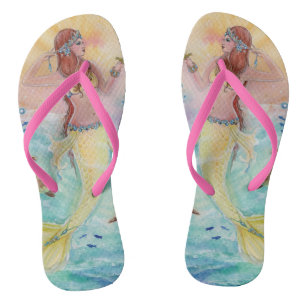 Meerjungfrau mit Meeresschildkröte von Renee Lavoi Flip Flops