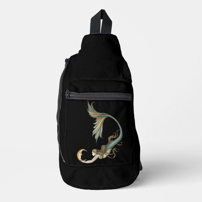 Meerjungfrau mit Moon Fantasy Art Crossbody Bag (Vorderseite)