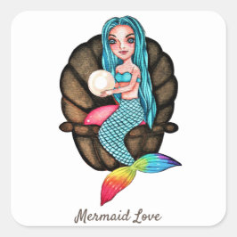 Meerjungfrau mit Perle in Wasserfarbe Quadratischer Aufkleber