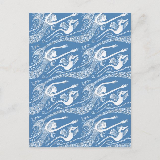 Meerjungfrau mit Perlen und Seepferd Postkarte (Vorderseite)