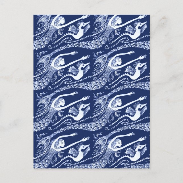 Meerjungfrau mit Perlen und Seepferd Postkarte (Vorderseite)