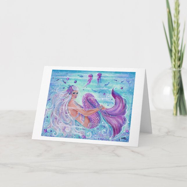 Meerjungfrau mit Quallenkunst von Renee Lavoie Karte (Vorderseite)
