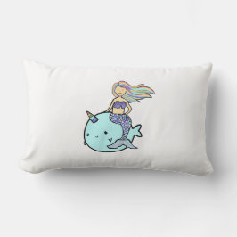 Meerjungfrau mit Rainbow Hair Riding Pet Narwal Lendenkissen
