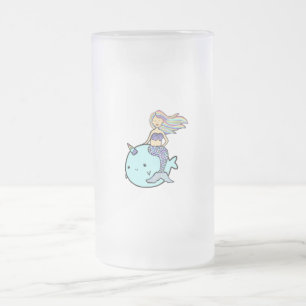Meerjungfrau mit Rainbow Hair Riding Pet Narwal Mattglas Bierglas