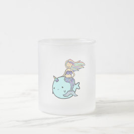 Meerjungfrau mit Rainbow Hair Riding Pet Narwal Mattglastasse