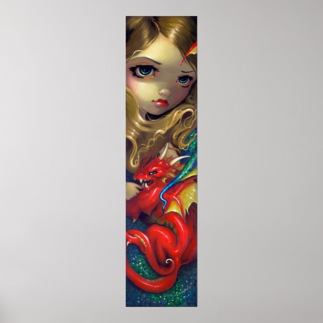 Meerjungfrau mit Scarlet Dragon ART PRINT Fantasie Poster (Vorne)