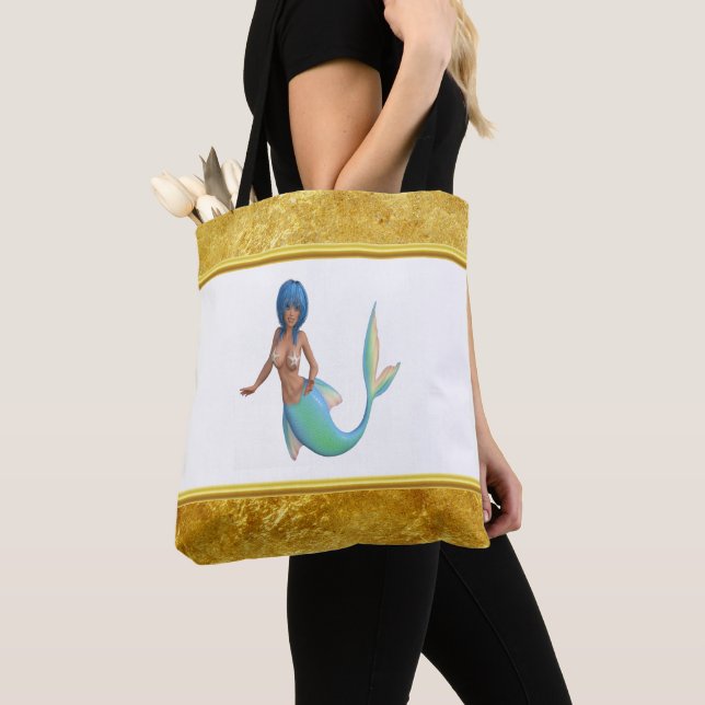 Meerjungfrau mit türkisfarbenem Haar und Schwanz Tasche (Von Nahem)