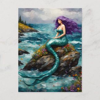 Meerjungfrau mit violetten Haaren Postkarte