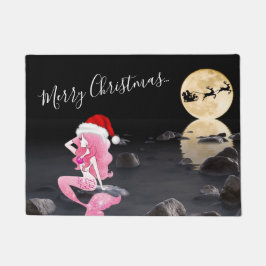 Meerjungfrau mit Weihnachtsmannmütze Vollmond Froh Fußmatte