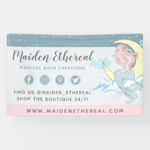 Meerjungfrau Mond & Sterne Mystisch Rosa Haar Meer Banner