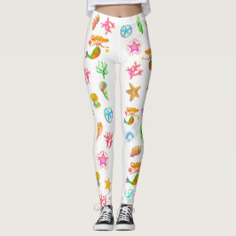 Meerjungfrau & Muscheln Strand-Vibe Weiß Leggings