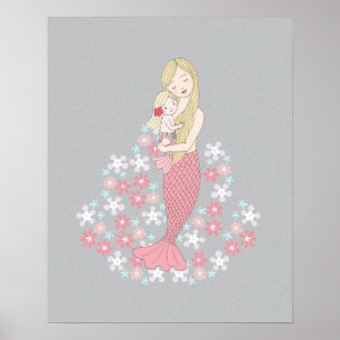 Meerjungfrau Mutter und Baby Mädchen Blondine Meer Poster