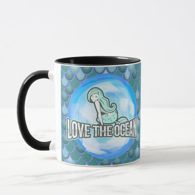 Meerjungfrau Niedliche Liebe Ozean BLUE Tasse (Links)